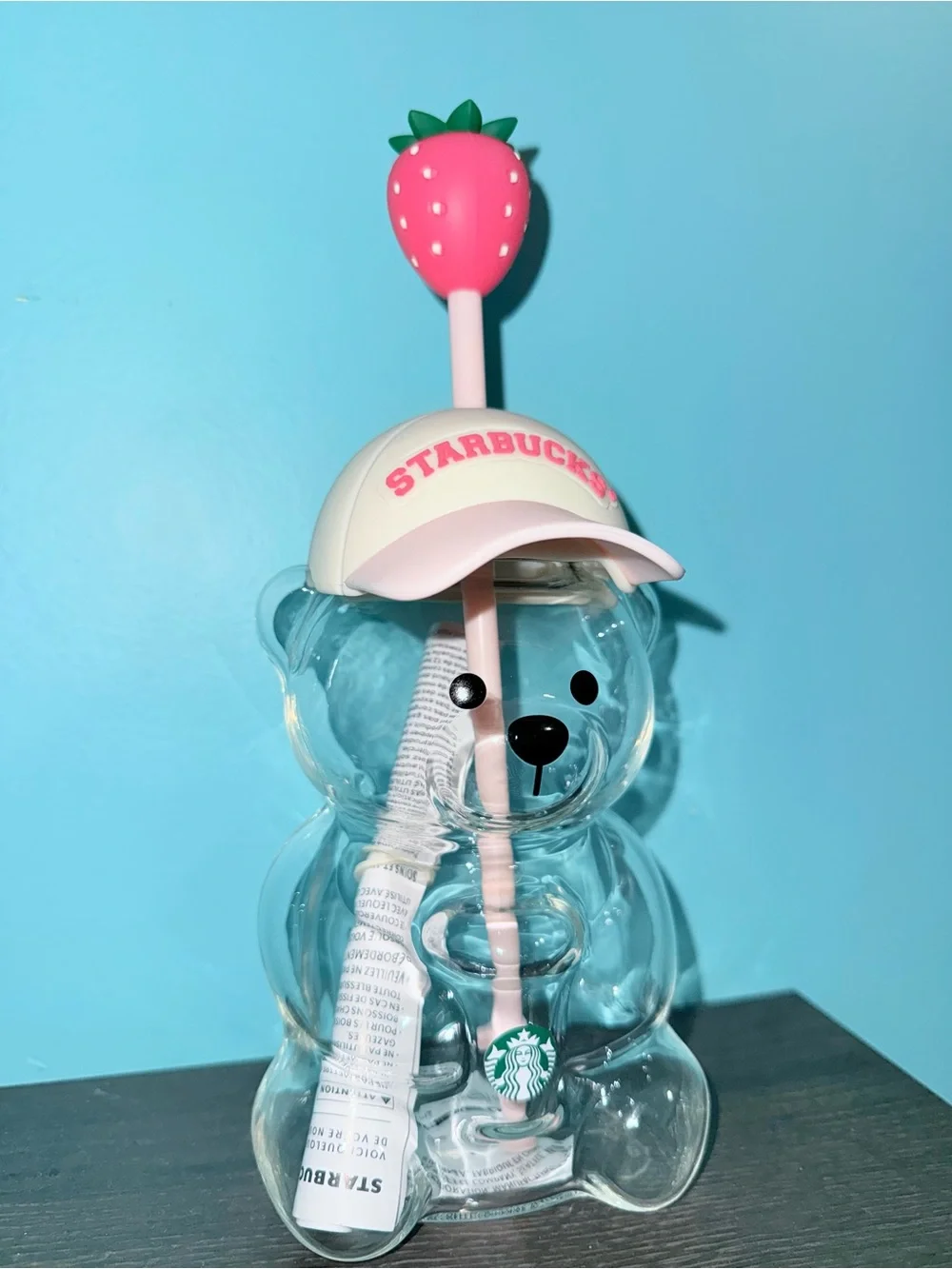 Starbucks Pink Bearista Bottle with Pink Strawberry Straw and Pale Pink Cap